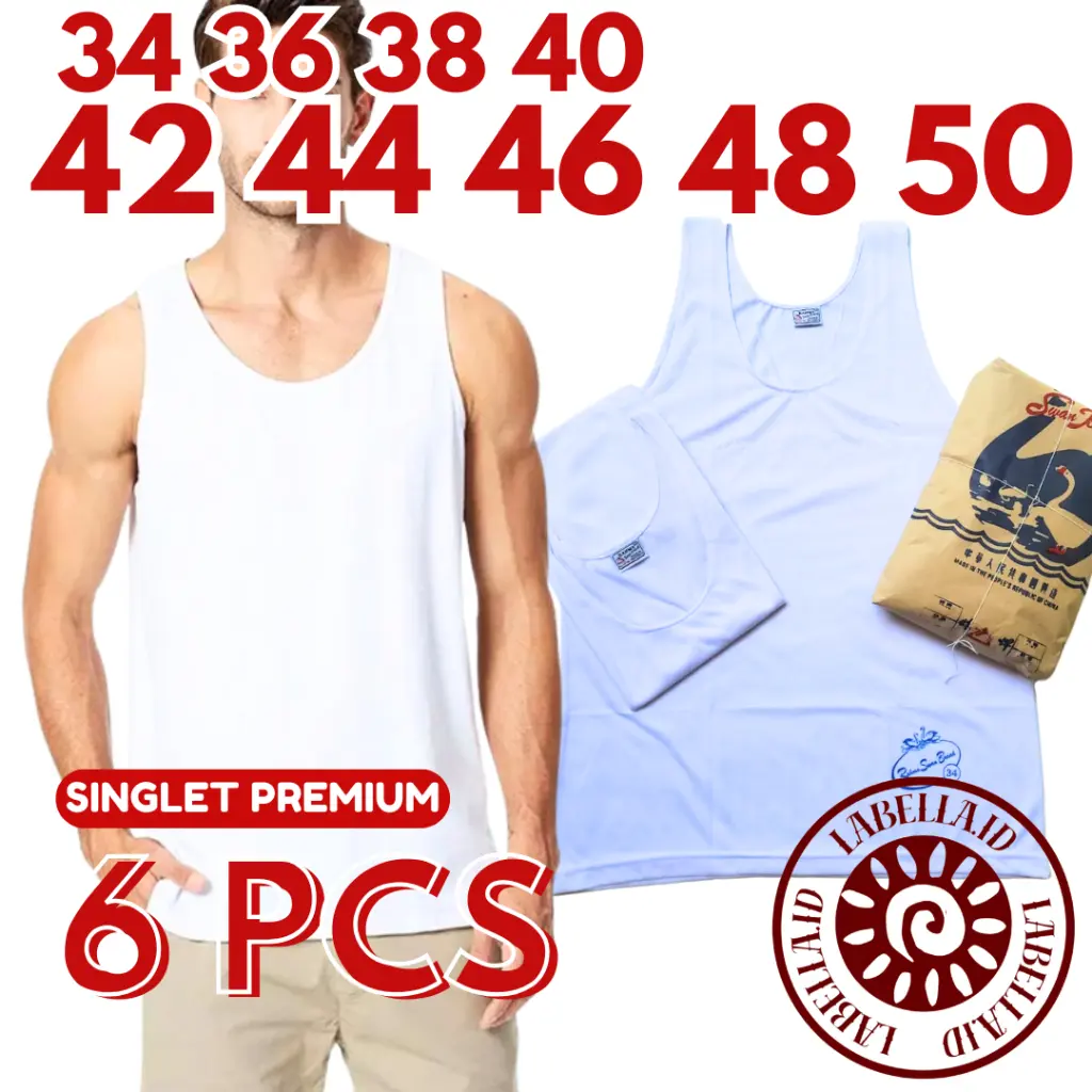 TERMURAH 6 PCS SINGLET / KAUS KAOS DALAM WARNA PUTIH BAHAN KATUN SWAN LABELLAID