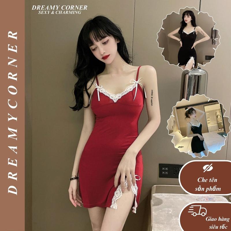 Váy Ngủ Body Sexy Đầm Ngủ Thun 2 Dây Phối Viền Ren Màu Quyến Rũ DN106 Đồ Ngủ Nữ Gợi Cảm Quyến Rũ các mẫu váy ngủ dễ thương