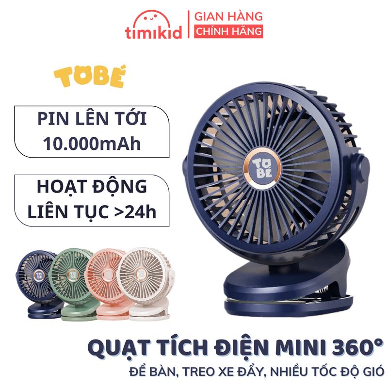 Quạt tích điện mini Tobe 10.000mAH sử dụng cho mọi không gian, thuận tiện cho kẹp đẩy xe em bé, văn phòng
