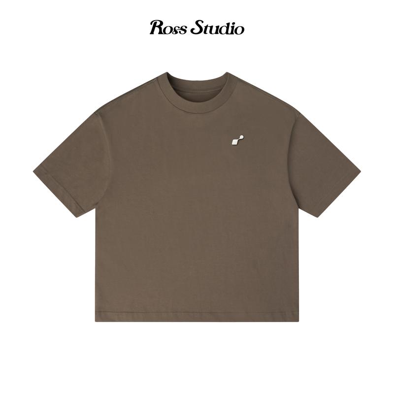 ROSS STUDIO - Áo Thun Basic Nâu Khaki Cotton 280gsm Logo Kim Loại - R IC BASIC KHAKI