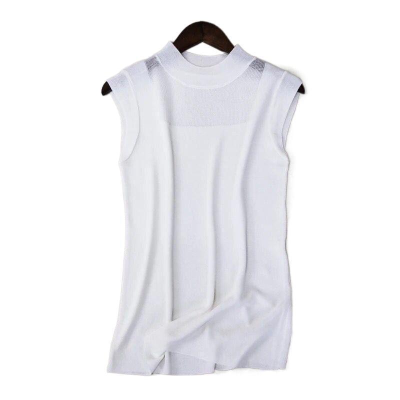 Product Introduction of Knitted Camisole Women's Spring and Autumn Bottoming Shirt Half Turtleneck Outer Wear Sleeveless Ice Silk T-shirt Women's Knitwear Short Sleeve Womenswear Tops 7