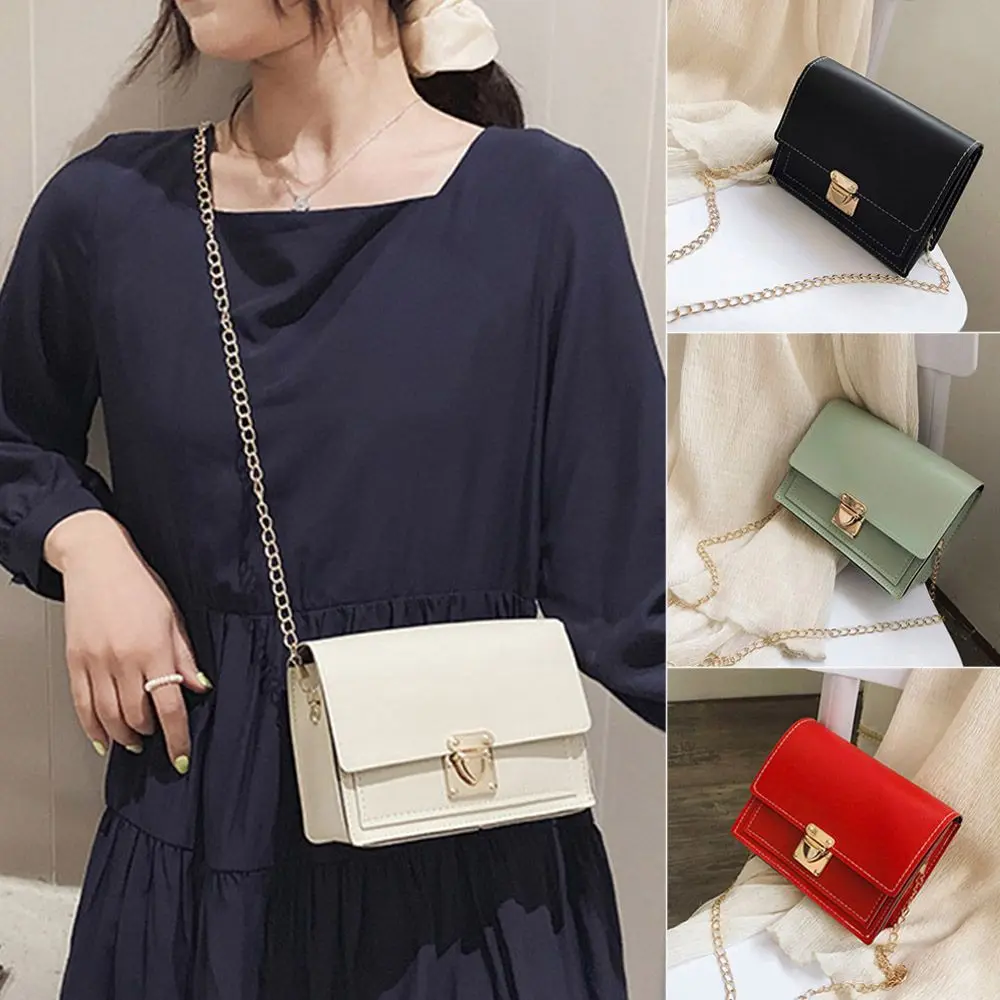 Túi Xách Nữ Túi Dây Xích Xích Túi Đeo Vai Mini Túi Đeo Chéo Thời Trang Túi Messenger Màu Trơn Túi Đựng Điện Thoại Nữ Bằng Da PU Nhỏ 17 * 13 * 6cm, Có Màu Đen, Xanh Lá Cây, Đỏ, Trắng