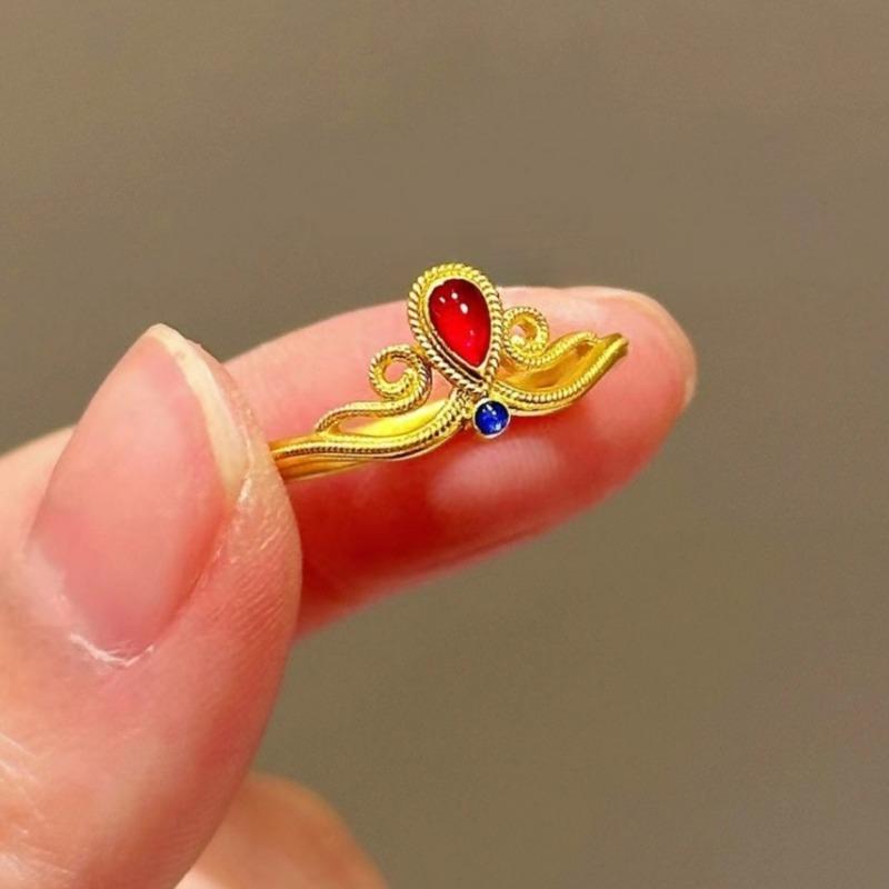 Vintage Red And Blue Color Scheme Crown Filigree Ring For Women vintage-red-and-blue-color-scheme-crown-filigree-ring-for-women