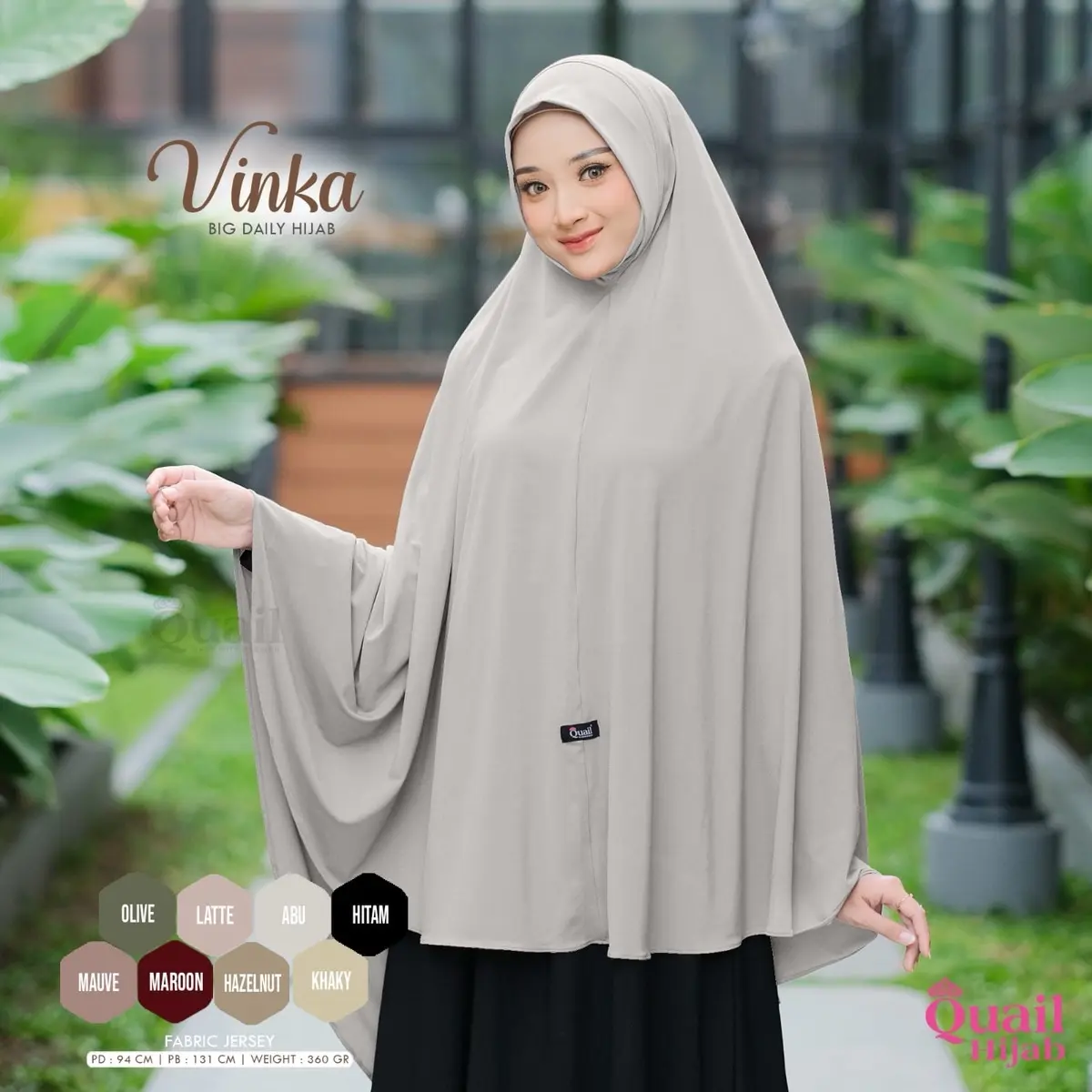 Hijab Dagu Muslim untuk Umroh Malaysia Size XL Vinka Quail Hijab Vinka Quail