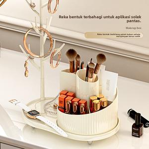 Kotak Penyimpanan Kosmetik Berpetak, Berputar Desktop Mewah, Kotak Penyusun Barang Kemas, Sesuai untuk Solekan dan Berus Mekap, Pensel Kening, Penghantaran Percuma Putih Hijau Supplies wardrobes penyangkut pakaian & cangkuk