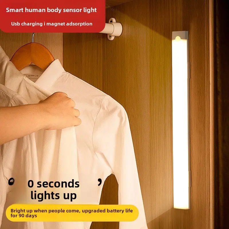 Motion Sensor Night Light for Entrance and Hallway Ultra-thin Body Sensing Light for Bathroom and Closet USB Chargeable LED Strip Light for Bedside and Cabinet Smart USB Rechargeable LED Light Strip with Motion Sensor