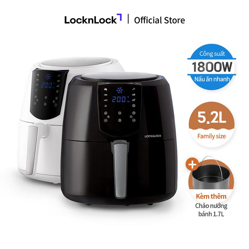 Nồi Chiên Không Dầu Lock&Lock Jumbo Plus Air Fryer 5.2L  EJF357 -Màu đen/trắng - Kèm khay làm bánh