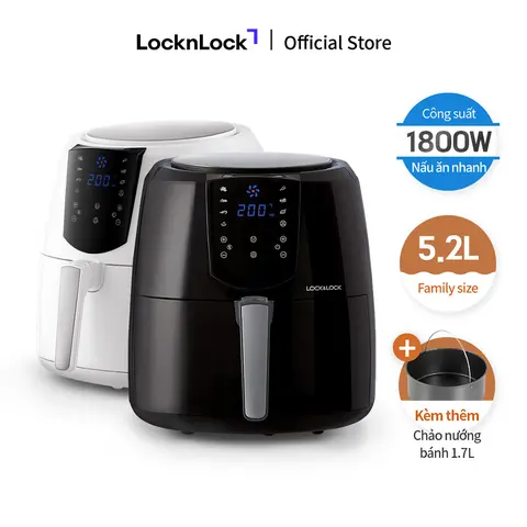 Nồi Chiên Không Dầu Lock&Lock Jumbo Plus Air Fryer 5.2L EJF357 -Màu đen/trắng - Kèm khay làm bánh