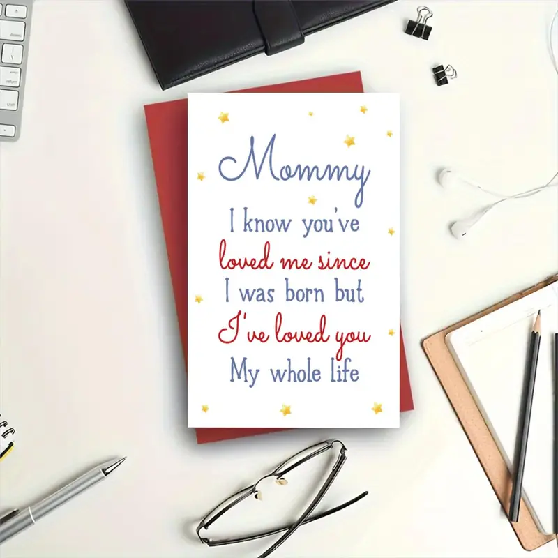 Mommy Letter Pattern Greeting Card with Envelope, 1/3 Counts Creative Birthday Gift Card, Mother's Day Gift for Mom, Birthday Gift for Mom, Party Supplies 3