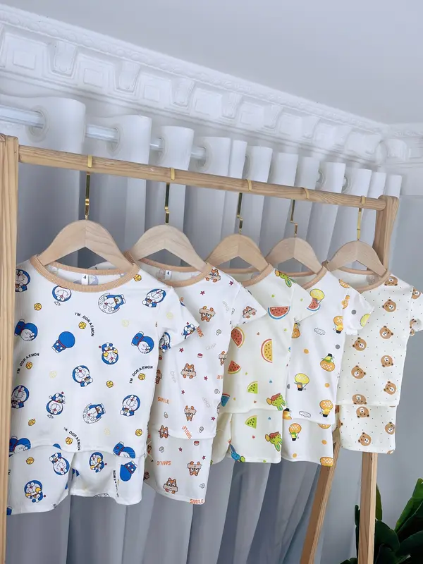 3 Bộ Đồ Cho Bé Chất Vải Tăm Lạnh Thoáng Mát In Họa Tiết Dễ Thương 2