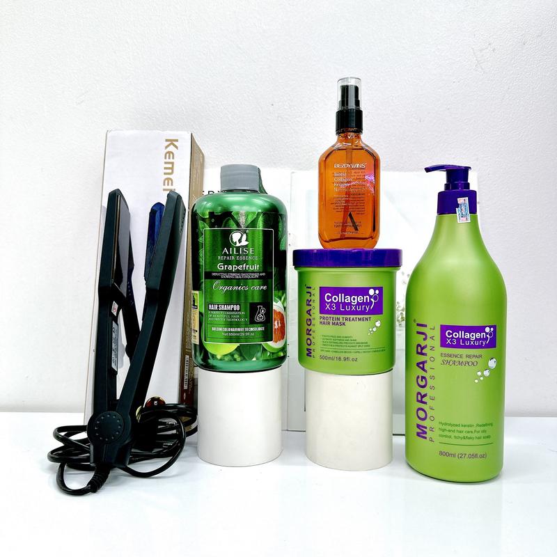 MORGARJI - COMBO - BỘ GỘI, KEM Ủ TÓC DỪA + 1 CHAI GỘI BƯỞI + 1 MÁY LÀ TÓC + 1 TINH DẦU DƯỠNG TÓC ARGAN- DƯỠNG ẨM VÀ MỀM MƯỢT TÓC