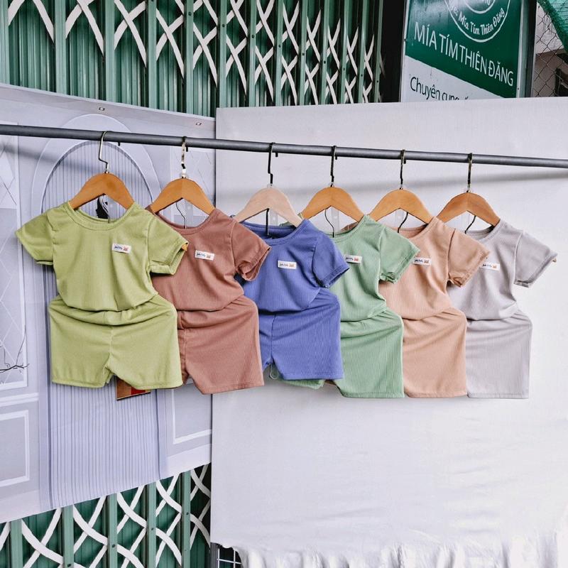 Combo 05 Bộ quần áo Cộc Tay vải tăm lạnh màu Cho Bé Từ 3-15KG Thun