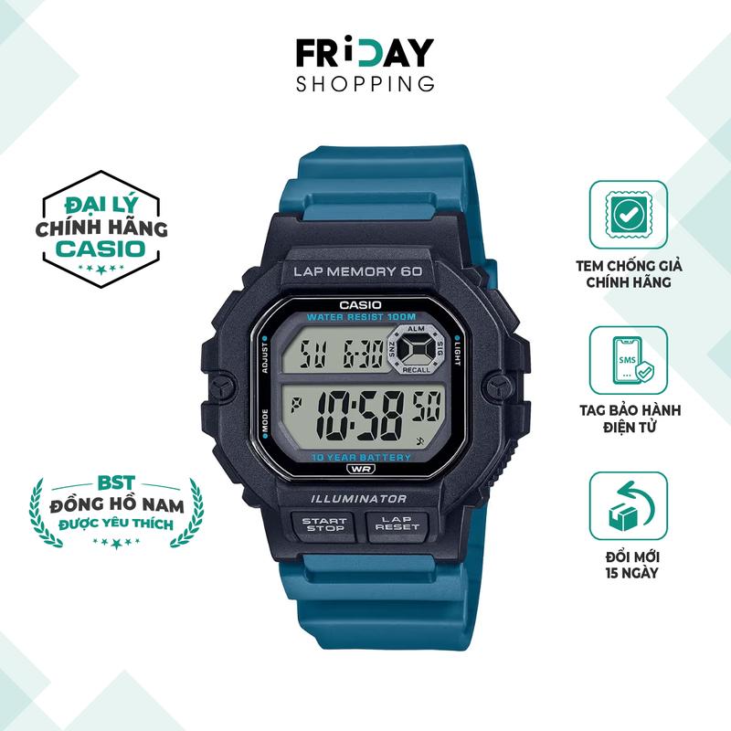  Đồng Hồ Đeo Tay Casio Watch Nam Điện Tử WS-1400H-3AVDF Dây Cao Su Mặt Số Vuông Chống Nước 10ATM Chính Hãng 