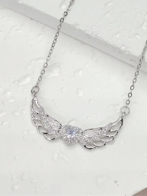 Women's Elegant Rhinestone Decorated Heart & Wing Design Pendant Necklace, Valentine's Day Gift, Exquisite Trendy Pendant Necklace fro Women, Chic Jewelry for Party & Daily Clothing Decor with Soap Flower Gift Box 3