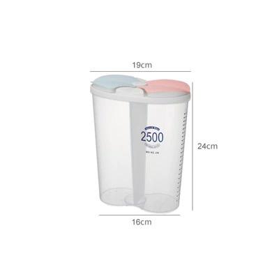 HL0225 Toples Dapur Double Slot 2 Sekat Plastik Transparan 2500ml Tempat Penyimpanan Makanan 5