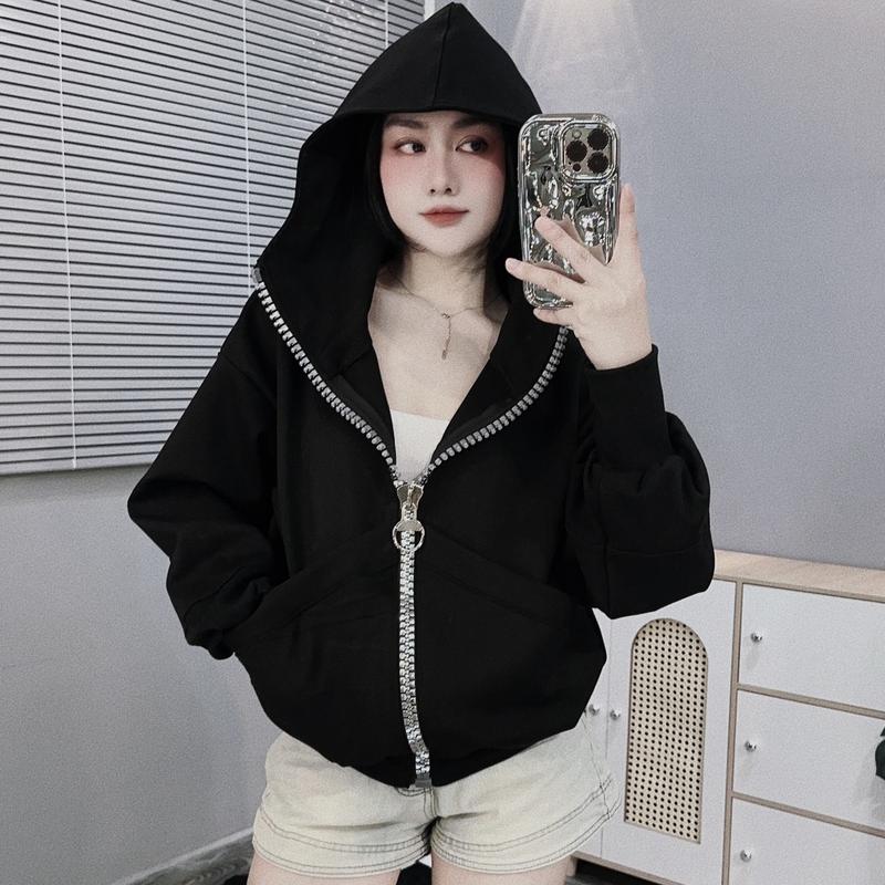 Áo Khoác khoá to hottrend thời trang, thun PC CAO CẤP dày mát by HangFinshop ,  Top Nữ