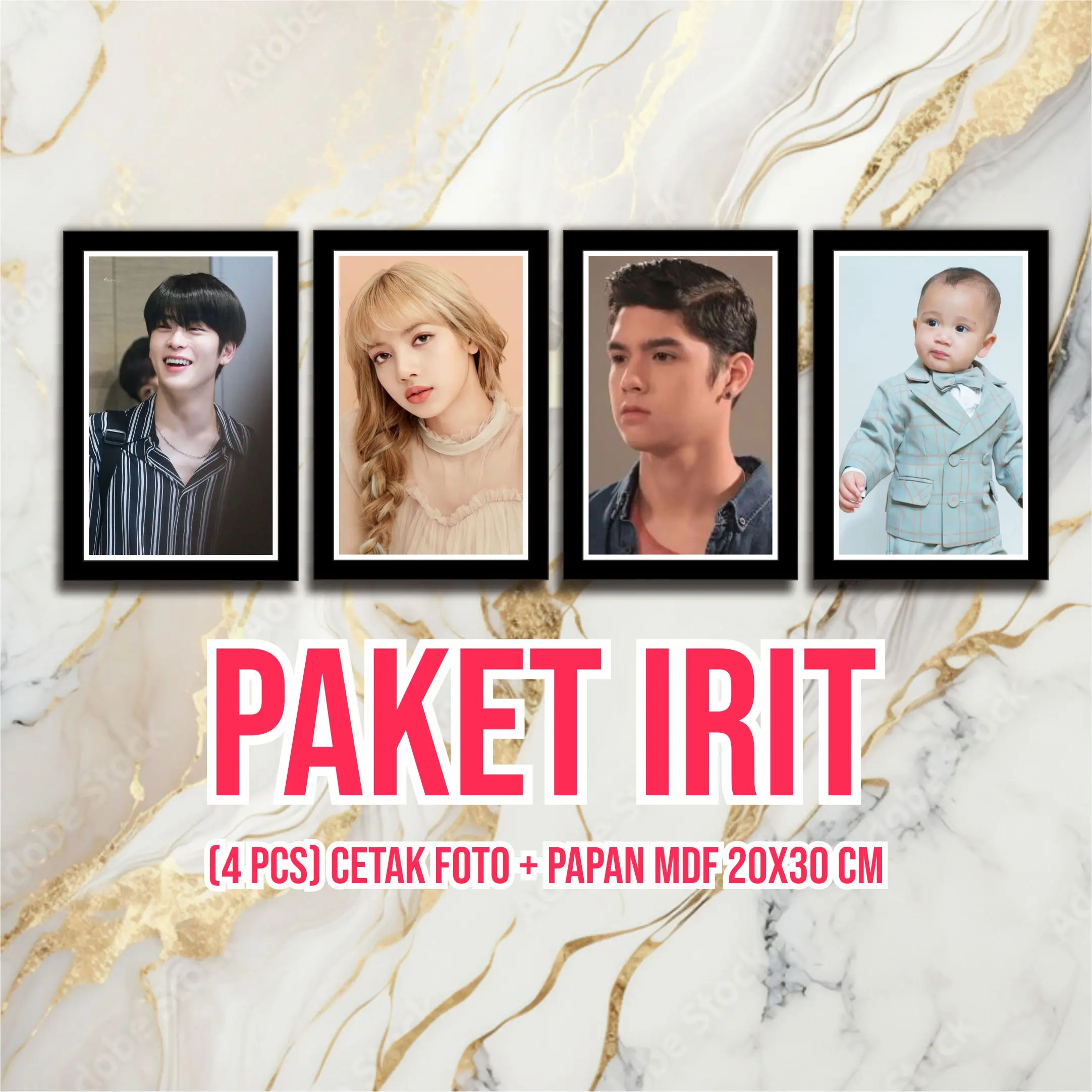 (4 PCS) CETAK FOTO + PAPAN MDF 20X30 CM Dipasang di Dinding Putih