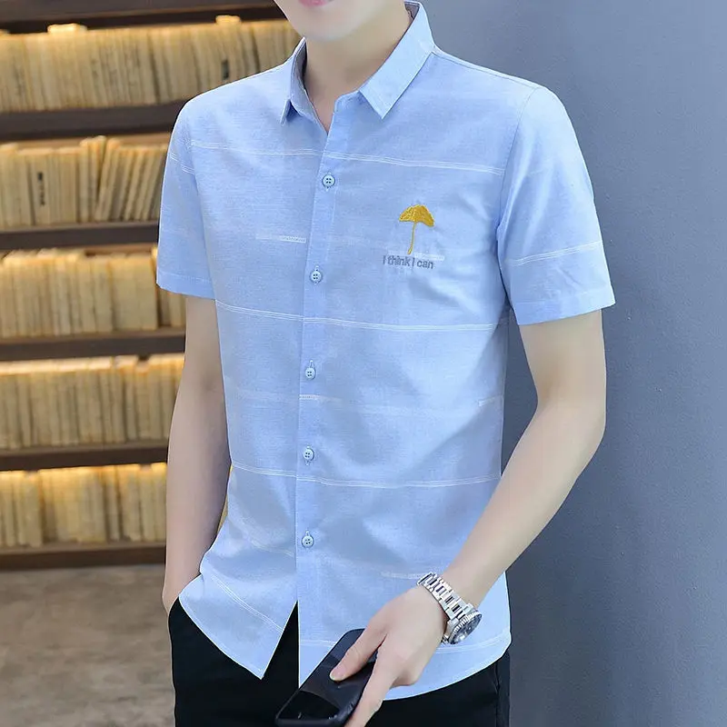 Áo Sơ Mi Hoa, Dành Cho Nam Giới, ngắn Tay Áo, Hợp Xu hướng Mùa Hè, Thêu, Công Sở Thường Ngày, Chuyên Nghiệp, Không Nhăn, Ôm Vừa Vặn, Kiểu Inch, Hàng Mới Về Menswear