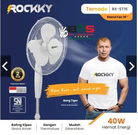 Kipas Angin Kaki Silang Rockky 16 Inch Stand Fan Tornado Rocky RX-ST16 Stand Fan Rockky Besi Mesin