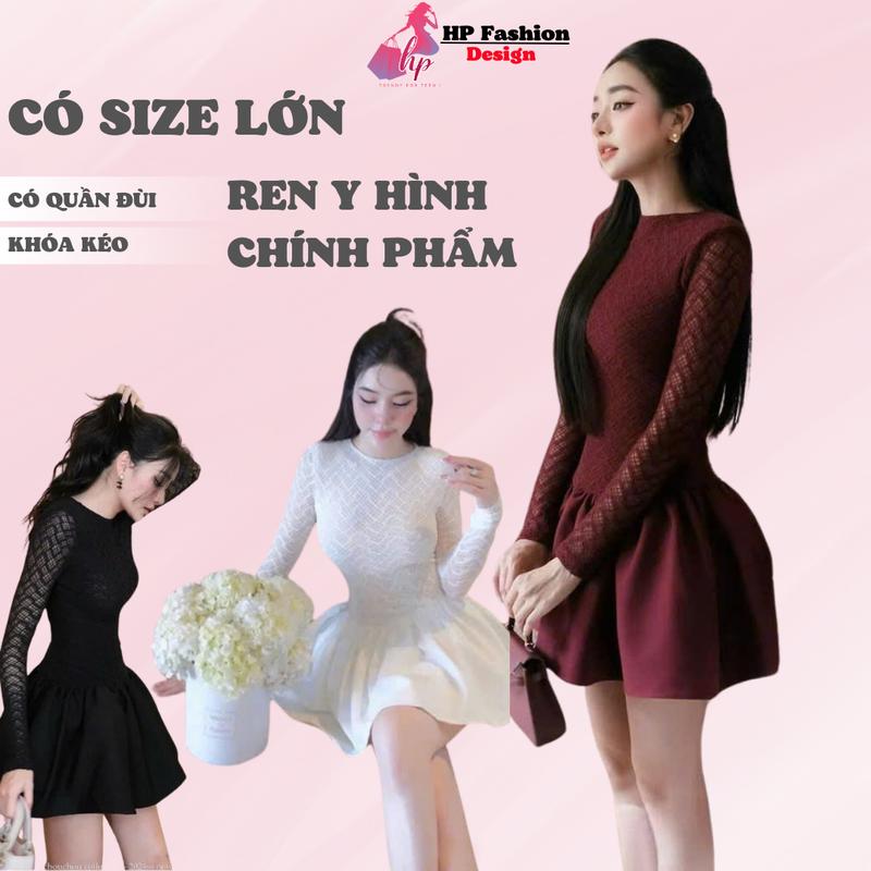 Đầm body dài tay tùng ngắn xòe váy kiểu nữ ren sang chảnh đen trắng tôn dáng đi tiệc đi chơi mùa thu đông G975 Women Kem Dress Màu Đen Nhung Voi