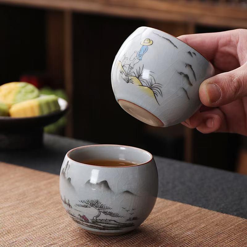 Cawan Teh Seramik, Cawan Teh Kiln Ru, Cawan Teh Retak Ais, Cawan ...