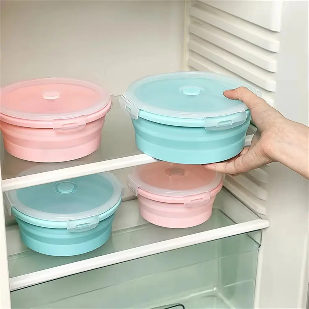 4Pcs/Set Outdoor Box Round Silicone Folding Lunch Box Colorful Collapsible Food Container Portable Travel Lunch Box Student