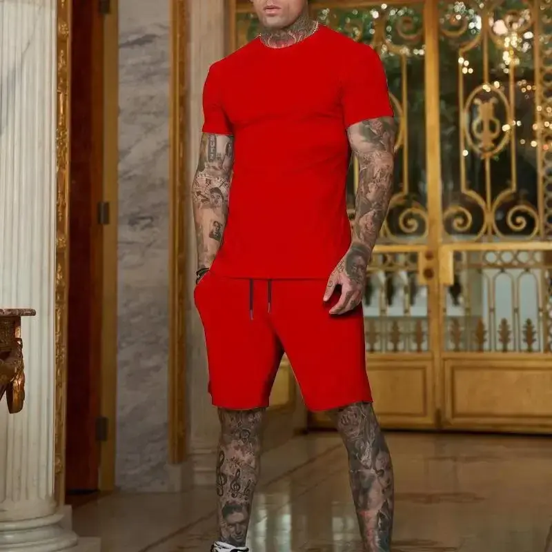 2025 Fashionable And Casual Summer Outdoor Sports Suit Men's Breathable T-shirt Shorts Casual And Fashionable Two-piece Set 3