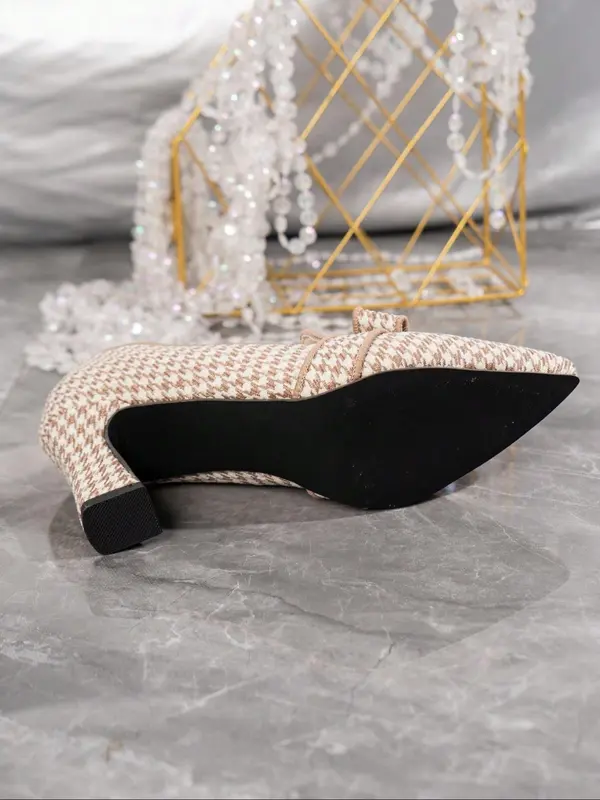 Women's Fashionable Houndstooth Pattern Ankle Strap High Heel Shoes, Casual Comfortable Pointed Toe Heels for Party, Daily Clothing Decor for Women & Girls, Stylish 7