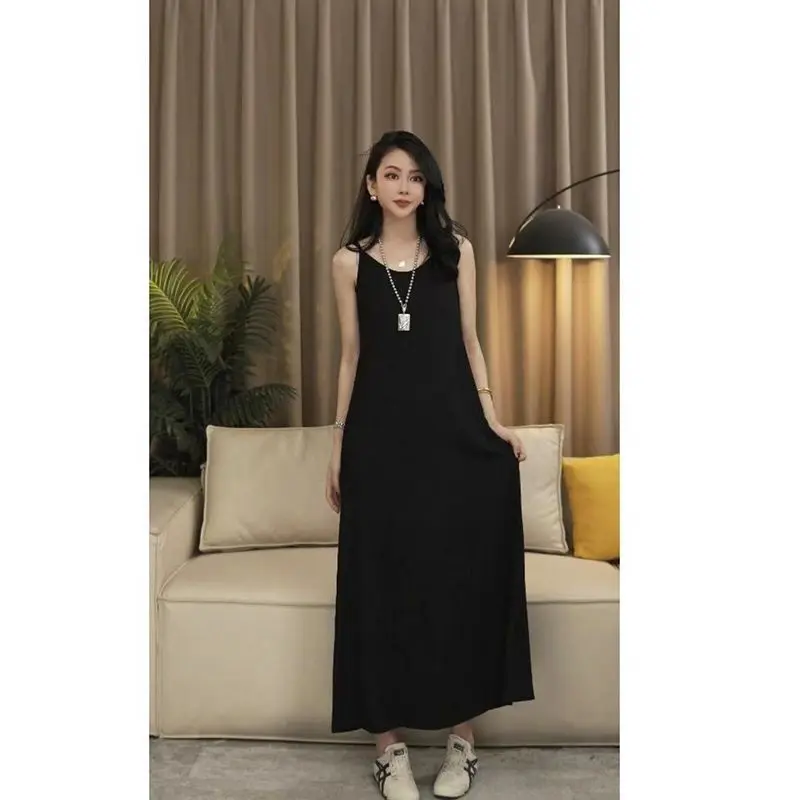 Black Spaghetti Strap Dress for Women, Summer Flowy Slimming Vintage Long  Dress, Solid Color Sexy Nightgown, Wearable as Outerwear Loungewear  Nightwear - TikTok Shop Philippines