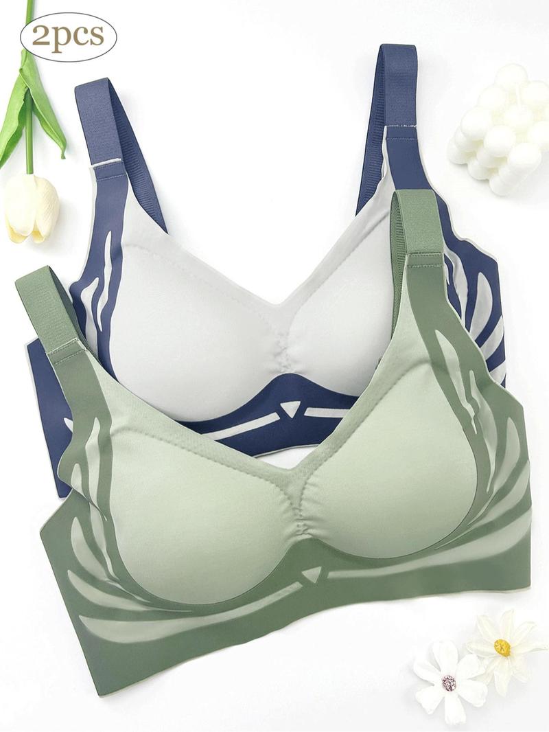 Product Introduction of Women's Colorblock Print Wireless Bra, Elegant Comfortable Breathable Adjustable Strap Push Up Bra, Soft Support Lingerie for Daily Wear 1