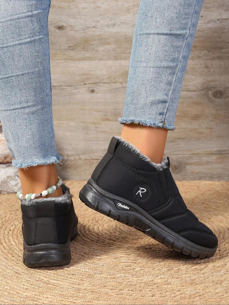 Product Introduction of Women's Solid Color Plush Lining Snow Boots, Casual Comfortable Warm Ankle Boots for Fall & Winter, Non-slip Sneakers for Women & Girls 9