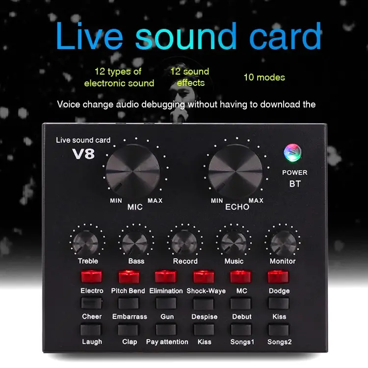 Soundcard V8 Lengkap Ori V8 Sound Card Microphone Webcast Live External Sound Card with Personal Entertainment Streamer for Phone Computer Sound Card V8 Audio Soundcard New 3
