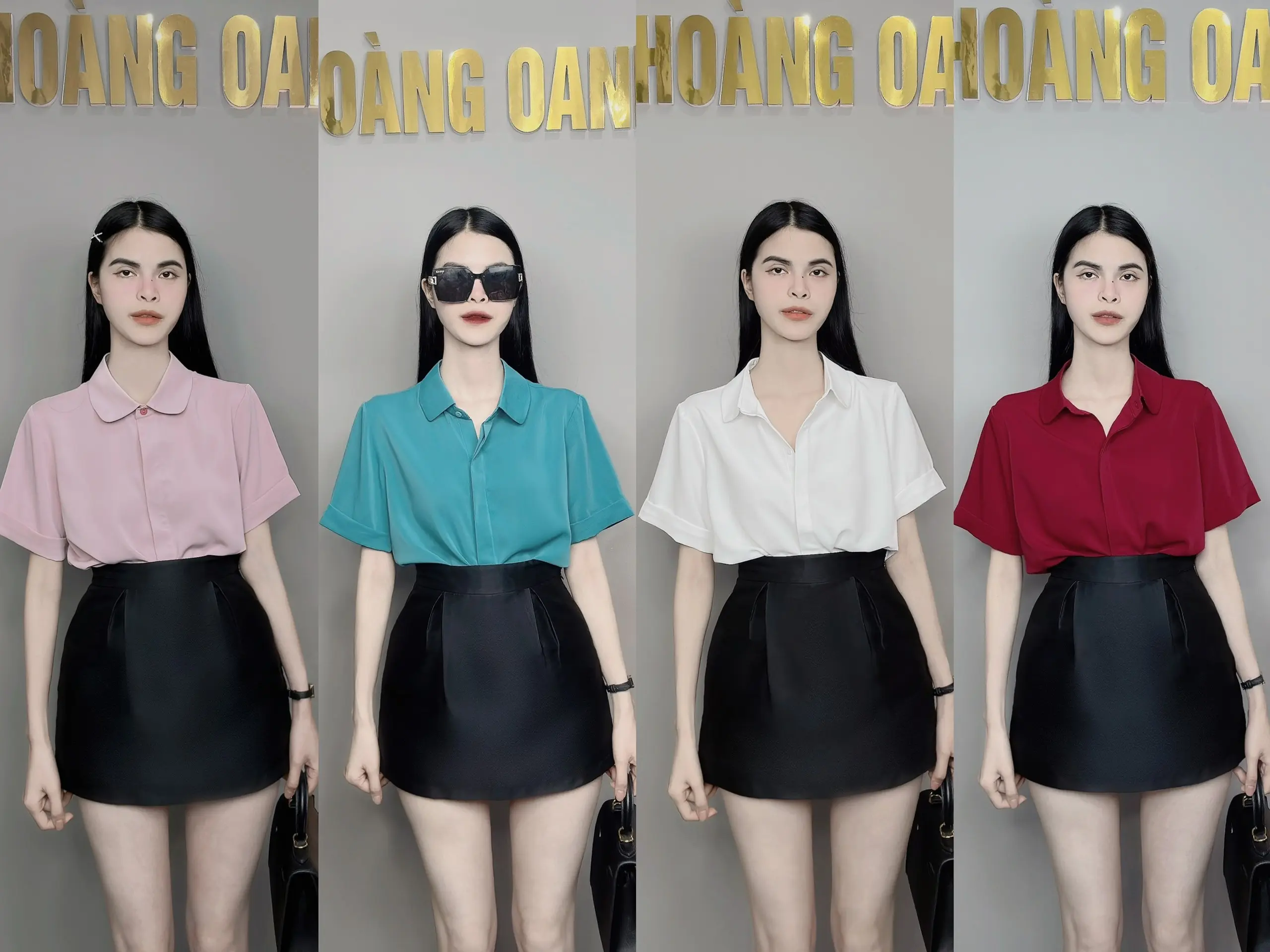 Áo sơ mi lụa trơn, áo sơ mi lụa trơn cộc tay Nhung Women