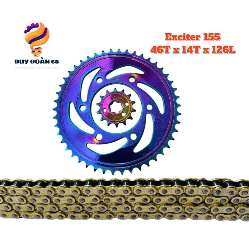 Nhông Sên Dĩa Exciter 155 Kai - An Màu Vàng, Đen, Titan Xích 10 Ly (Dĩa 46T x 14T x 126T) Công Nghệ Nhật Bản Êm Tròn Đều Bền Bỉ Phụ Tùng Cacbon