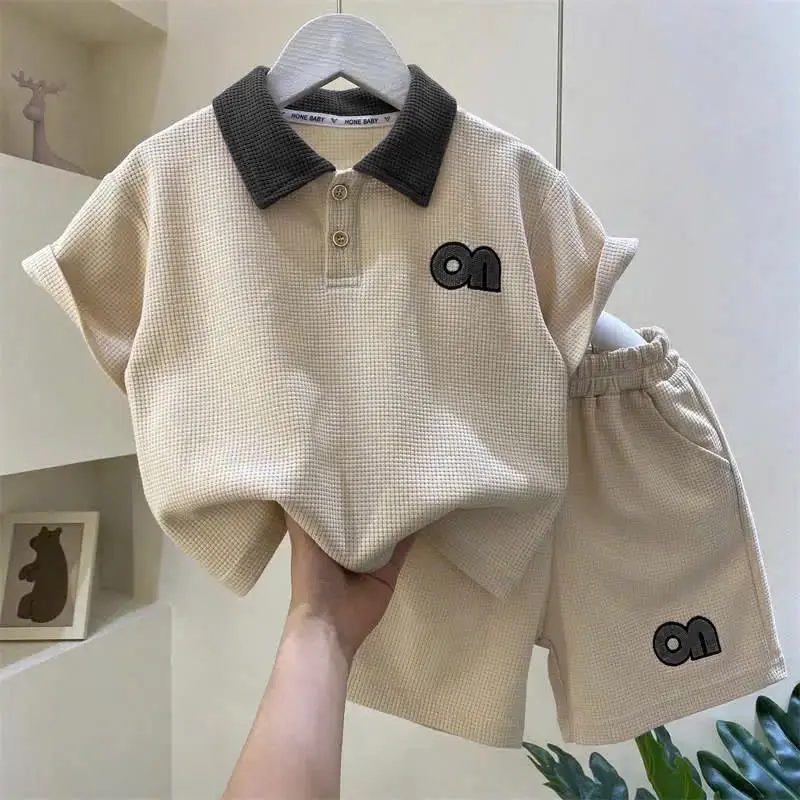 Bộ quần áo cổ bẻ mùa hè dành cho bé trai 17-46kg,chất cotton ,Sét đồ bộ cổ trụ dành cho bé trai mùa hè. 2