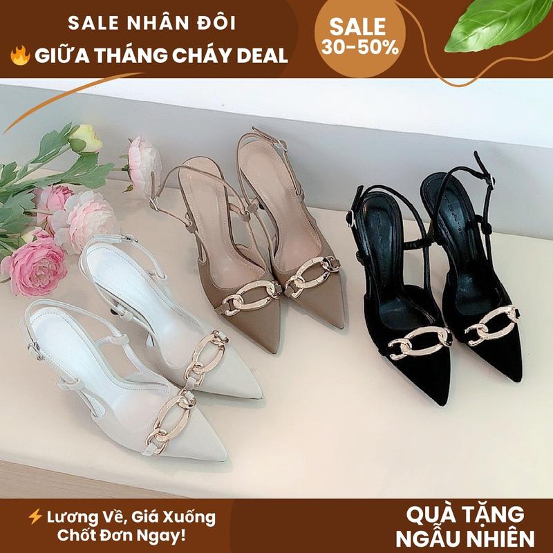 (TẶNG HỘP GIÀY) Giày cao gót 9p SH907, sục quai hậu gót nhọn da nhung tuyết nano phối xích vòng cao cấp ( MIỄN SHIP- form chuẩn ) shoes nữ, DéP đẹp đi chơi đi làm
