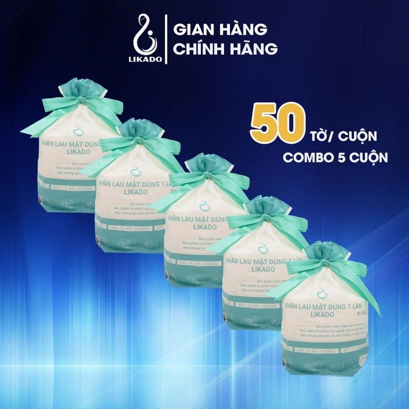  Combo 5 cuộn khăn lau mặt 1 lần LIKADO cho spa và thẩm mỹ viện - 100% cotton dùng Skincare 