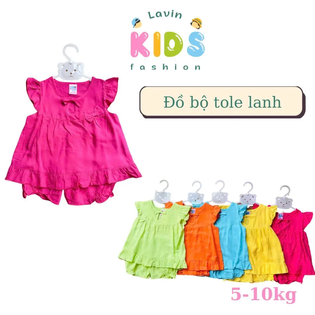 Bộ đồ tole lanh tay cánh tiên cho bé gái size 5-10kg- màu trơn