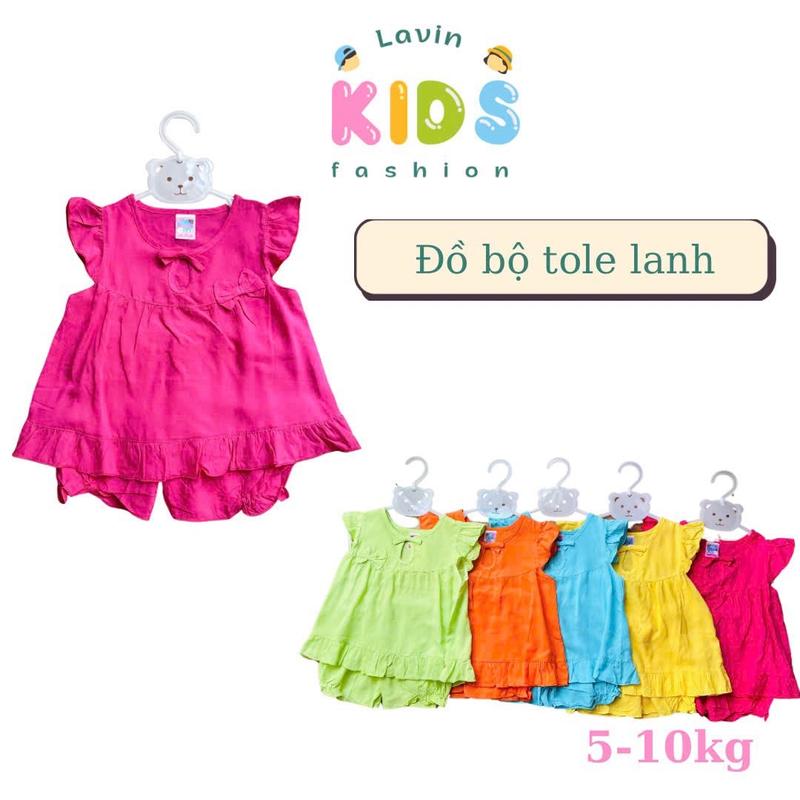 Bộ đồ tole lanh tay cánh tiên cho bé gái size 5-10kg- màu trơn