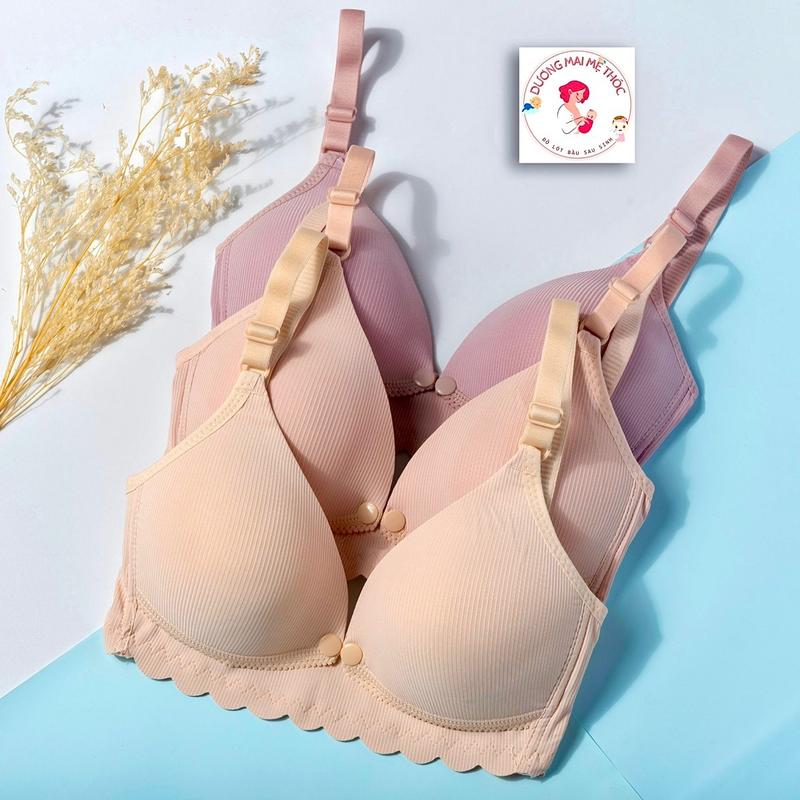 Sét 3 Áo Tăm Cúc Mở Ngang Không Gọng Cho Bầu Và Cho Con Bú Chất Liệu Su Lụa Co Giãn Thoáng Khí set áo