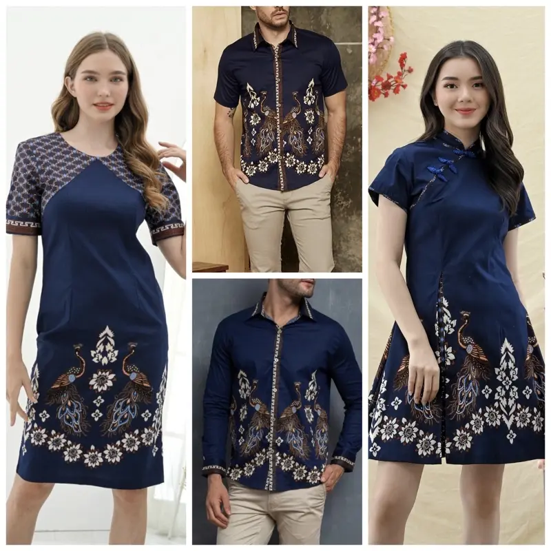 Dress cheongsam navy burung merak / couple batik pria wanita edisi imlek CNY / 3219 NAVY PEA