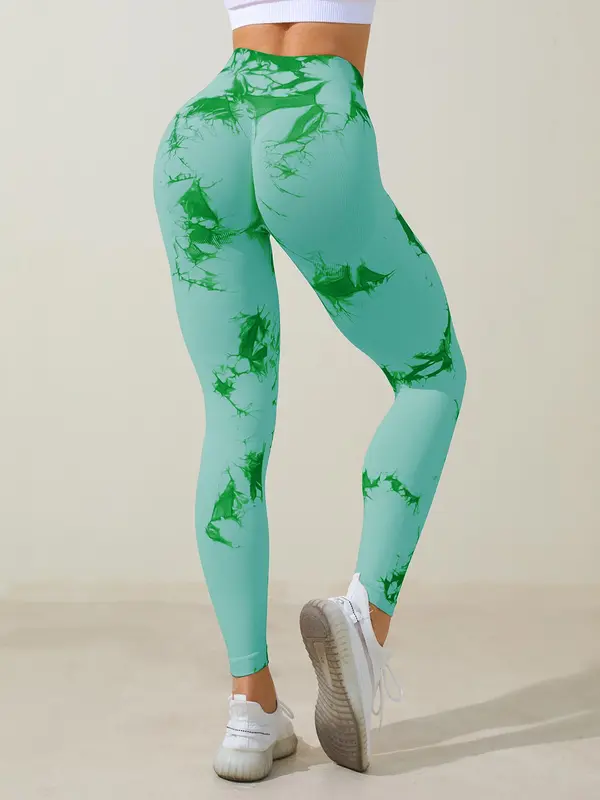 Women's Tie Dye Print High Waist Sports Leggings, Casual Seamless Skinny Pants for Yoga Gym Workout Running, Ladies Sportswear for All Seasons, Tummy Control 3