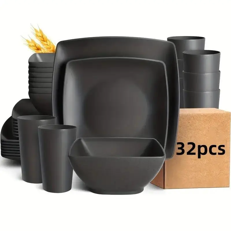 Wheat Straw Dinnerware Set, Including Plates, Bowls, Cups, Boxes, Cutlery, Modern Tableware Set for Home Kitchen, Housewarming Gift