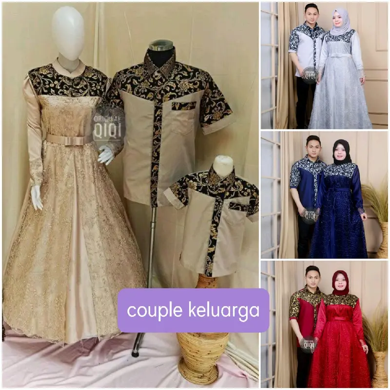 (jual satuan) couple keluarga gamis brukat batik kondangan set baju keluarga gamis brukat mix batik prodo Sarimbit 0