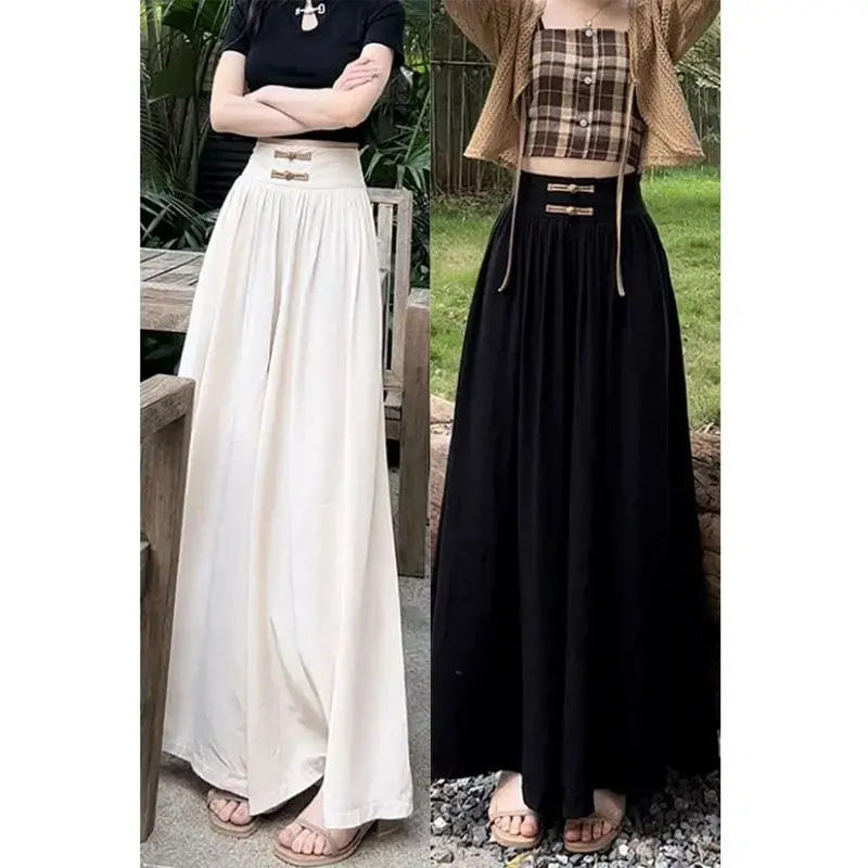 Quần Dài Áo Thời Trang Mùa Hè Và Mùa Thu, Chất Liệu Voan Lụa Lạnh Thiết Kế Khóa Cạp Cao Xếp Ly, Hiệu Ứng Xếp Ly Ống Rộng, Che Bụng, Thích Hợp Cho Phụ Nữ, Thời Trang Women Pants Women Pants Ong 0
