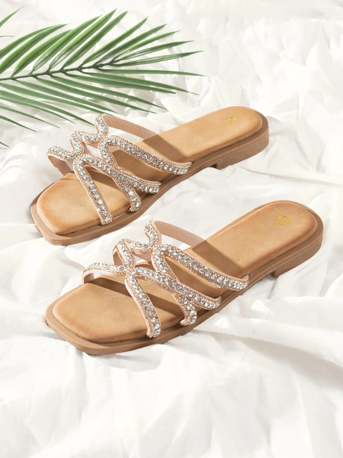 Women's Fashionable Rhinestone Decorated Slides, Casual Comfortable Flat Sandals for Summer, Non-slip Slides for Indoor & Outdoor Wear, Walking Shoes