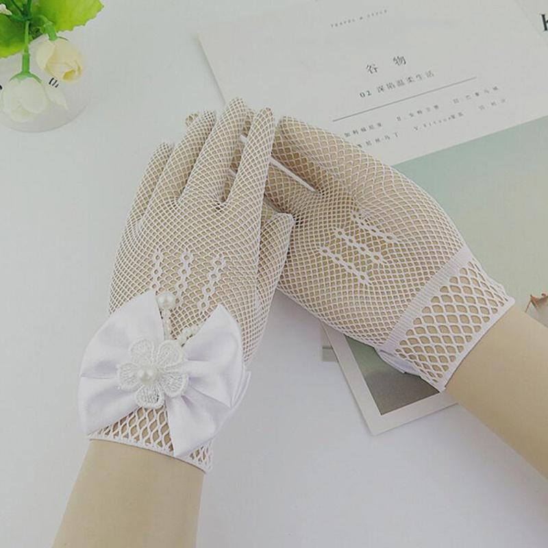 Găng tay ren lưới cho bé gái, 1 đôi, thích hợp cho tiệc trà, phong cách công chúa, có thắt nơ, cho bé gái, găng tay váy ngọc trai, thích hợp cho đám cưới và cuộc thi, cho bé gái từ 4 đến 16 tuổi 4