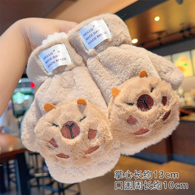Cute Bear Plush Children's Gloves Autumn and Winter Windproof Warm All-Inclusive Gloves Men's and Women's Children & Baby Baby Finger Gloves 6