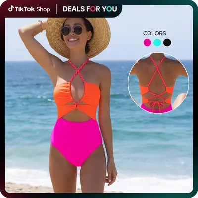 Abomasnow One Piece Swimsuit Women Tummy Control Ruch Bathing Suits Slimming Modest Color Block Swim Suits 2025 V Neck Swimwear