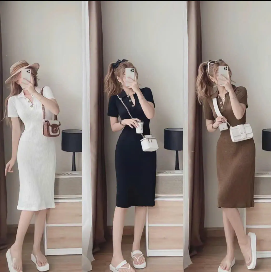 Đầm váy nữ cổ bẻ tay ngắn thiết kế cài nút xinh xắn cho các nàng diện đi chơi đi tiệc